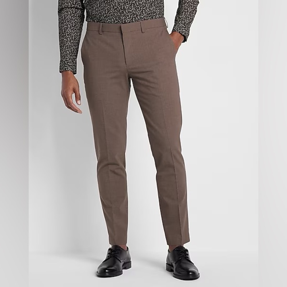 Men’s Extra Slim Brown Wool-Blend Modern Tech Suit Pant 32 x 32 LIKE NEW